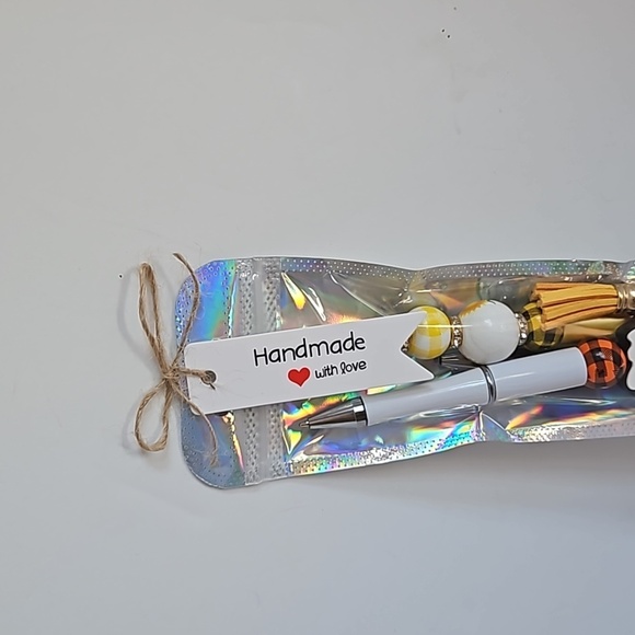 Hand Crafted 3-Set Pens Black Ink Beaded Fall Halloween Sunflower Harvest Design - Picture 17 of 17